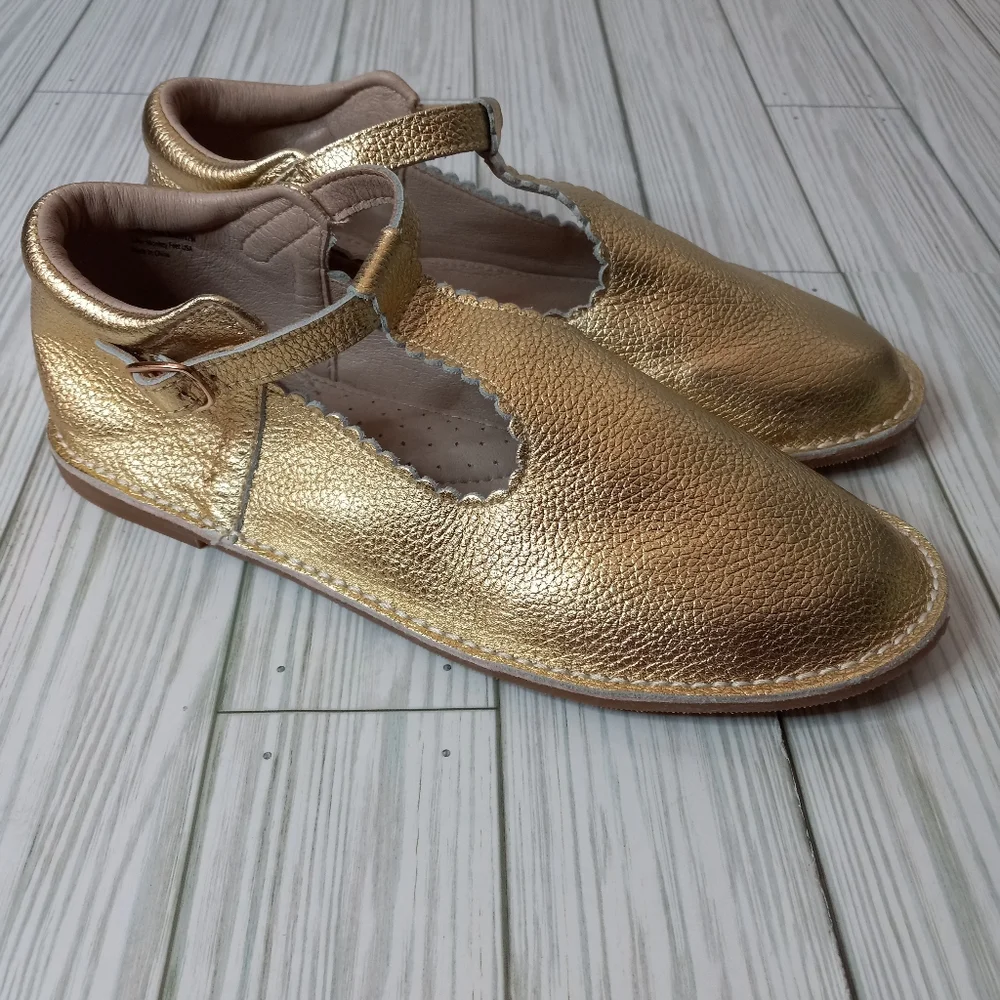 Monkey Feet Gold Metallic Leather Flat Shoes